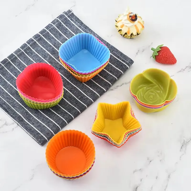 Silicone Cake Molds 12pcs/lot Round Heart Shape Muffin Cupcake Baking BPA Free