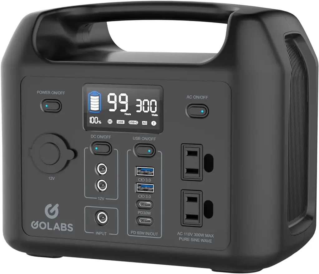 

Portable Power Station, 299Wh LiFePO4 Battery Backup with 300W Pure Sine Wave AC Peak 500W