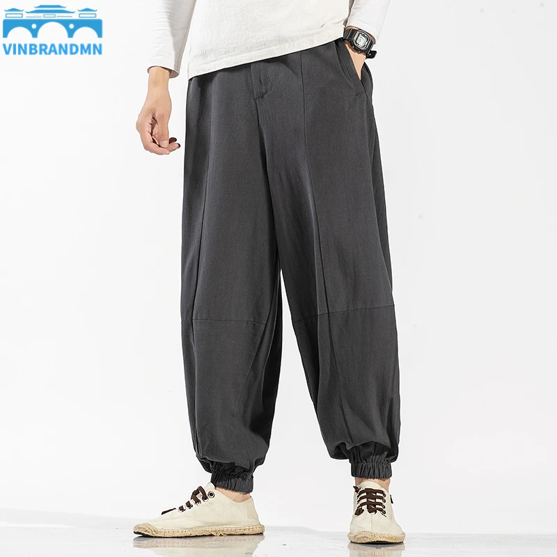 

Chinese Style Men's Cotton Linen Pants Tang Style Wide Leg Pants Large Loose Radish Pants Traditional Style of Dress Comfortable