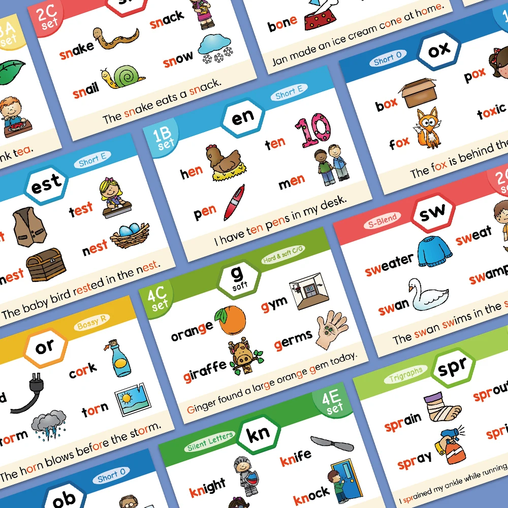 65Pcs Phonics Flashcards Set 20 Phonic Stages Cards Learn to Read for Kids Kindergarten Primary School Learning Aids Montessori 5