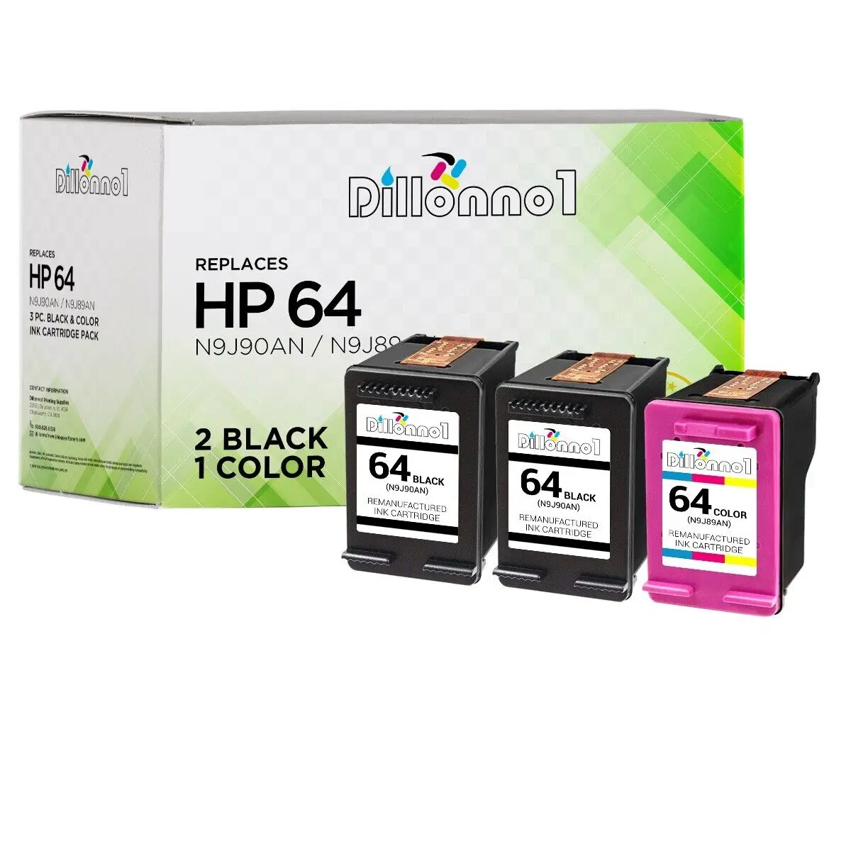 3Pk Sostituzione Hp 64 Colore Nero Per Hp Envy 6220 6230 6232 6252 6255 6258