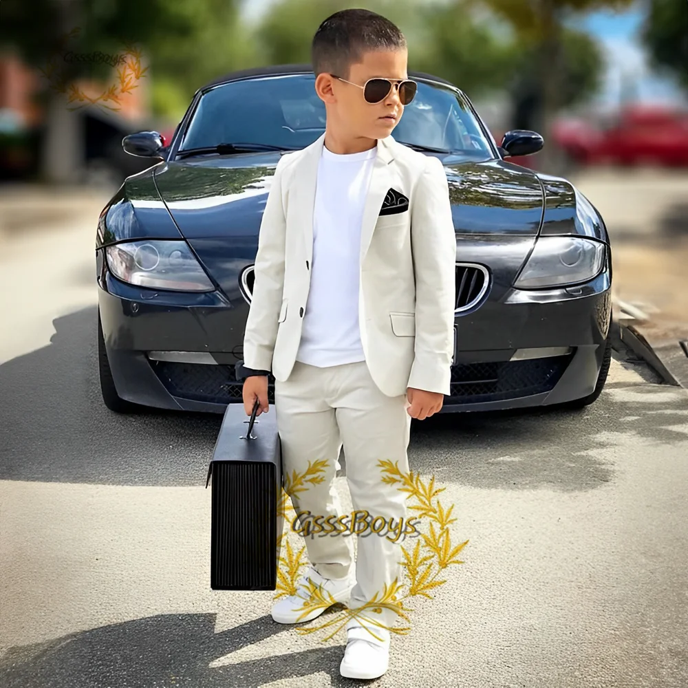 Boy Suit Wedding Tuxedo, Ivory 2 Piece Formal Jacket Pants, Kids Blazer Set, Child Clothes, roupa infantil pra menino, boys suit set