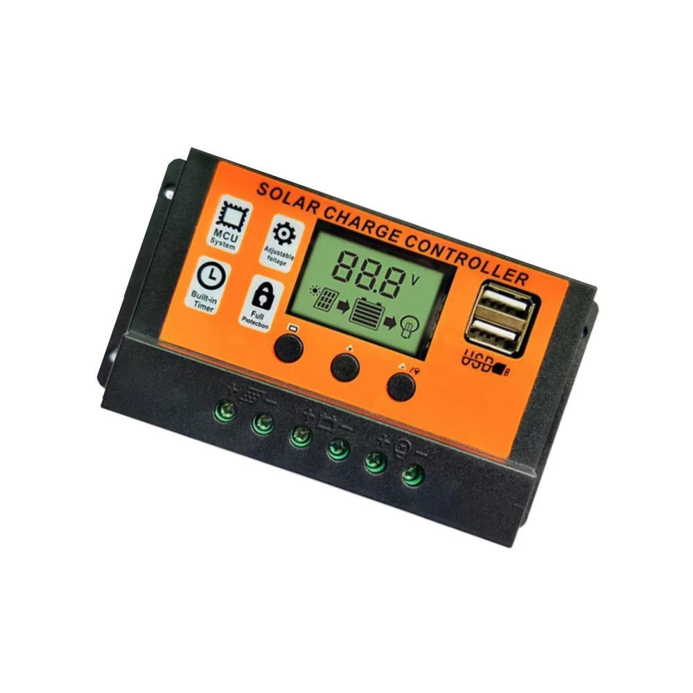 자동 태양광 충전 컨트롤러, PWM 컨트롤러, LCD 듀얼 USB, 5V 출력 태양광 패널, PV 레귤레이터, 나노 12V, 24V