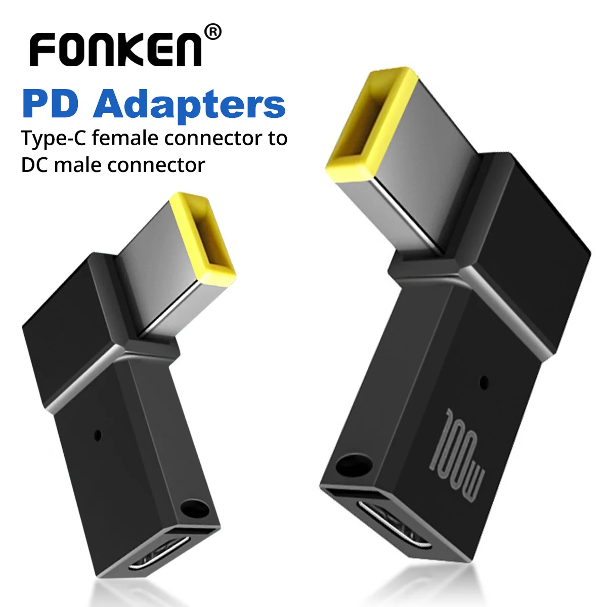 FONKEN PD 100W USB Type C Female to DC Male Adapter For Lenovo Thinkpad USB-C Fast Charging Cable Converter Square PD Plug