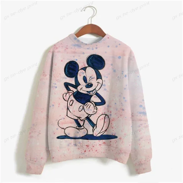 Sudadera con estampado de Minnie Mouse de Disney para mujer, suéter de cuello redondo para primavera y otoño, ropa holgada coreana, estilo retro Harajuku coreano