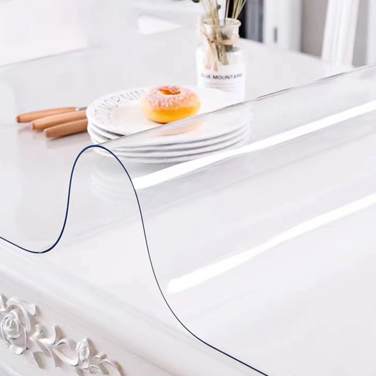 SucceBuy 1.5mm2mm PVC Table Cloth Transparent Clear Desk Cover Protector Plastic Soft Glass Waterproof Oilproof for Dining Table 1