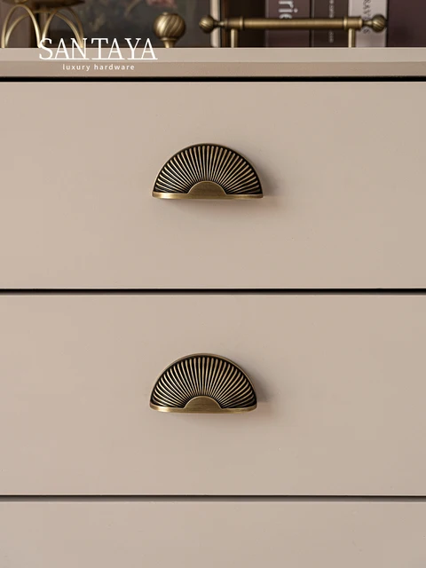 Santaya มือจับตู้ครัวสุดหรู มือจับลิ้นชักตู้เสื้อผ้า มือจับเปลือกหอย ฮาร์ดแวร์เฟอร์นิเจอร์ ทองเหลืองโบราณขัดเงา 6