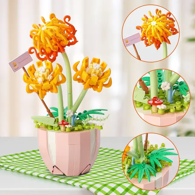 PLAXSOON Juego de construcción de ramo de flores, 888 PIEZAS de juguetes de bloques de construcción de colección botánica, Planta de Flores Rosa decoración del hogar, día de San Valentín, Navidad