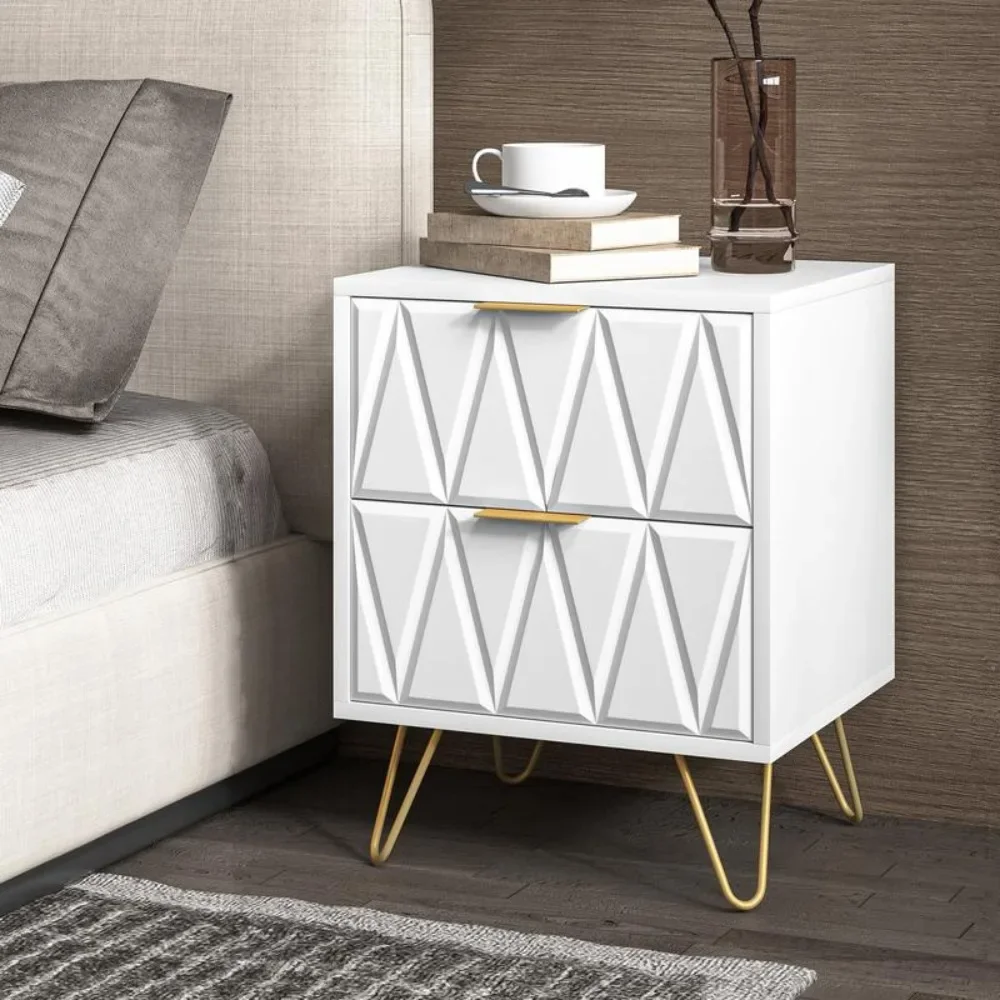 

Nightstand Modern Bedside Table with 2 Drawers & Gold Metal Legs, Simple and Elegant Bedside Table,Night Stand Metal Legs