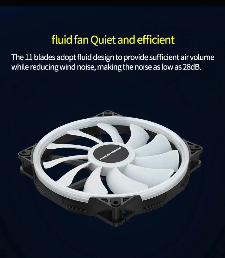 20025 5V 3PIN ARGB Case Fan 200mm 4PIN Cooling Fan High Air Volume 500-1500RPM C