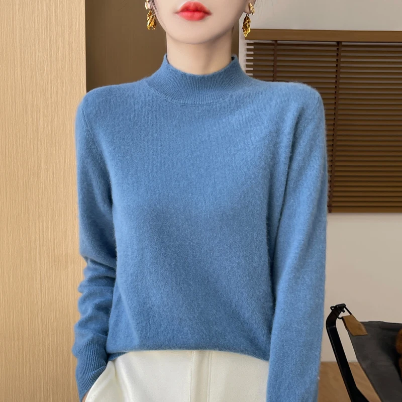 100% Merino Wool Women's Sweater, Classic, Knitted, Crew Neck, Long Sleeves, Pullover, Warm, Top, Basic, Autumn/Winter 2024 3