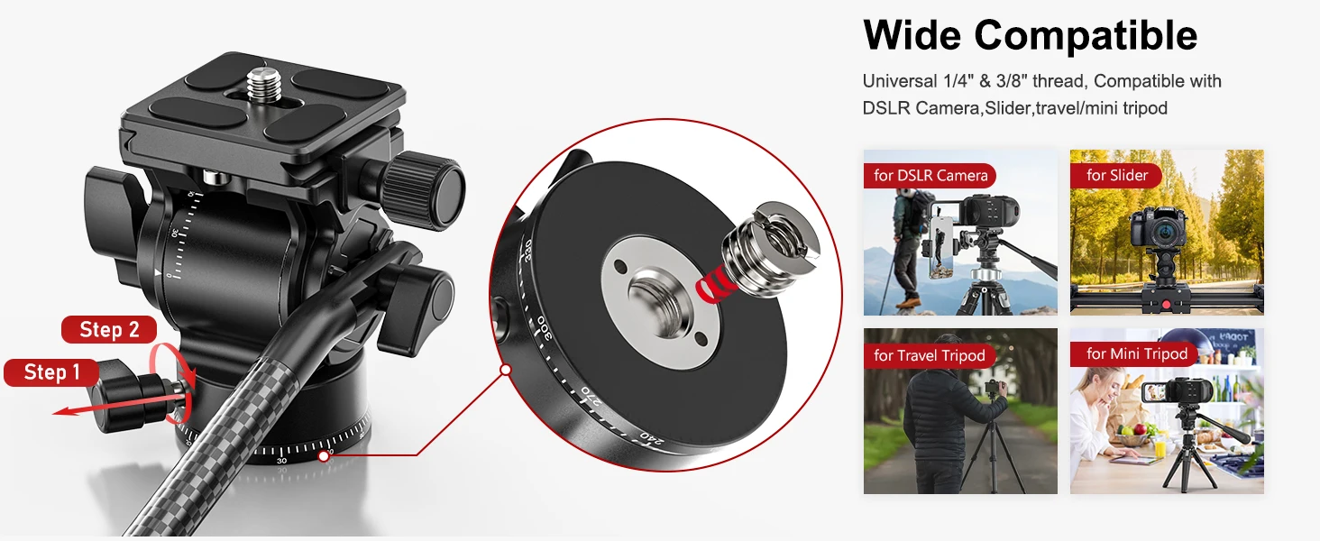 V1S Mini Video Head Carbon Fiber Handle Hydraulic Tripod Head Arca Swiss Quick R