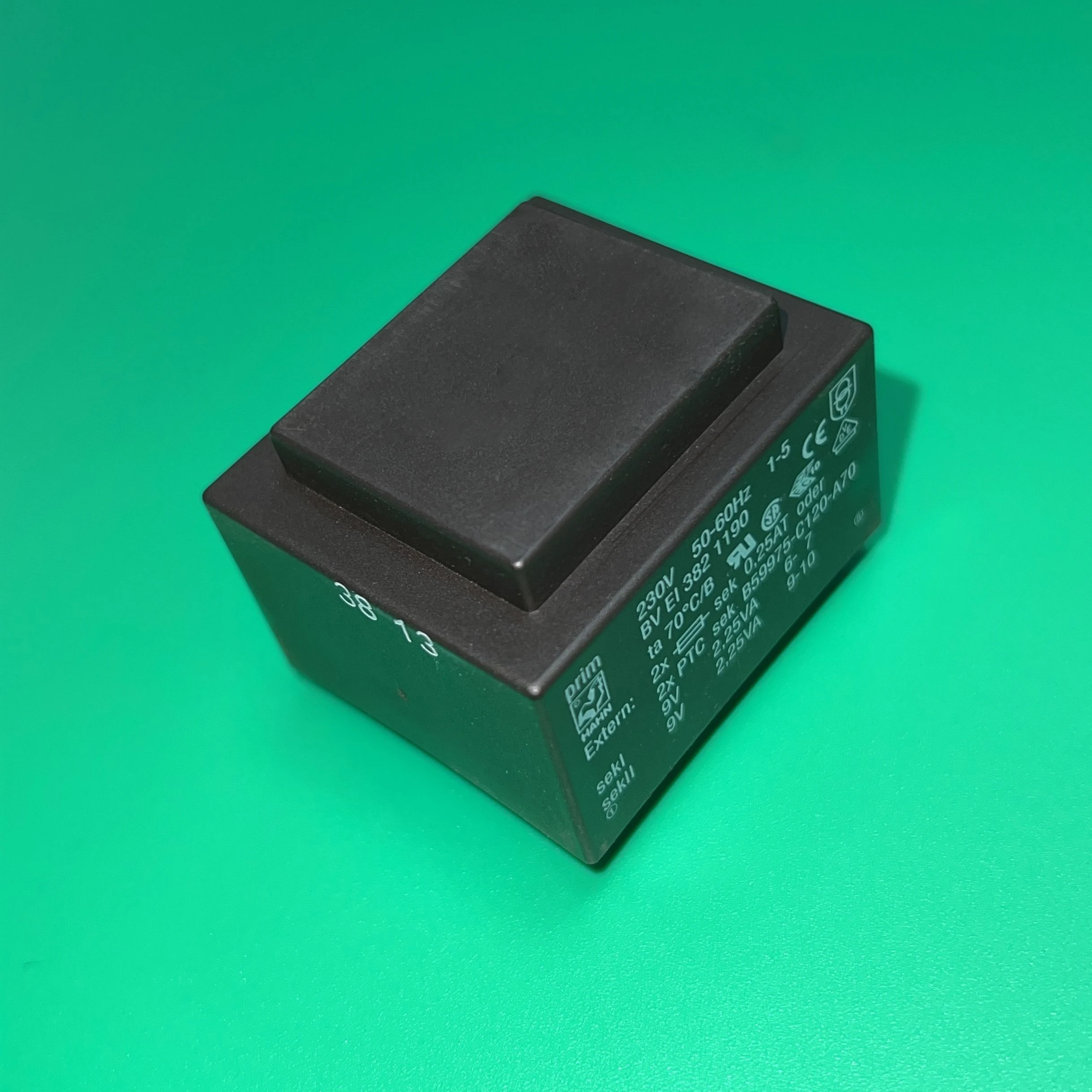 

BVEI3821190 Transformer encapsulated 4.5VA 230VAC 9V 2,25VA 250mA 0.25AT 150g 230V 50-60Hz 1-5 BV EI 382 1190 BVEI 3821190 BVE1