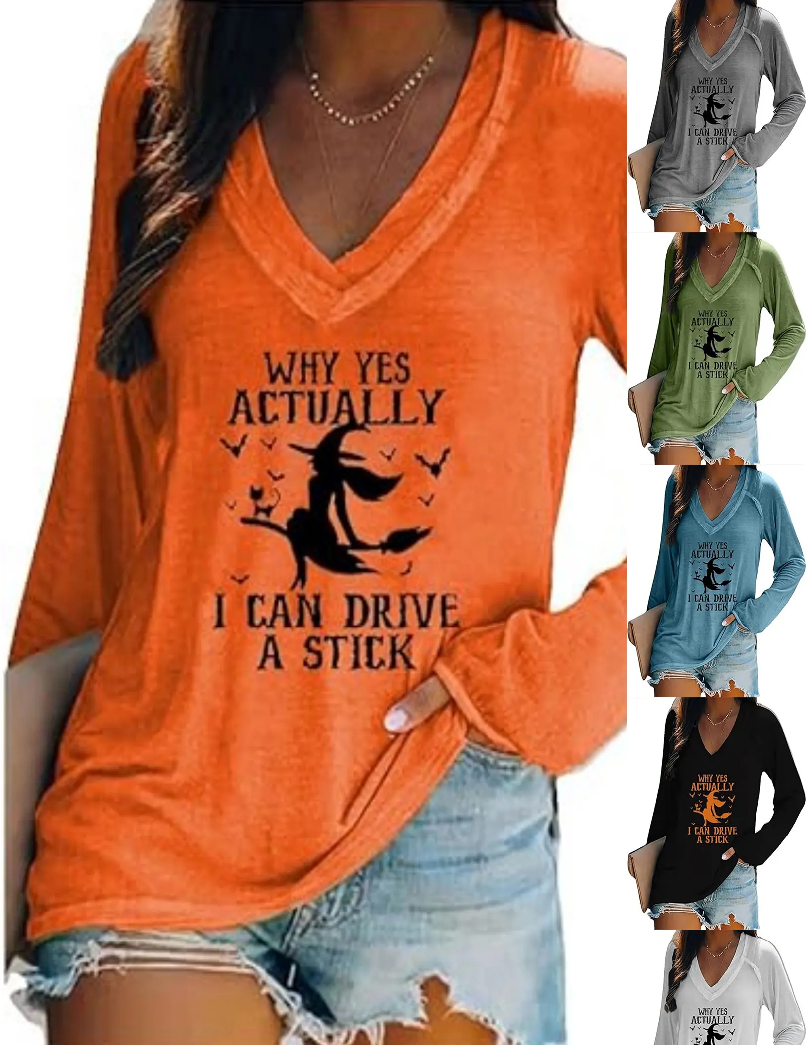 Why Yes I Can Drive A Stick Sweatshirts V-Neck Daily Tee Top Loose T-shirt Top Fall Spring Basic Pullover Tops