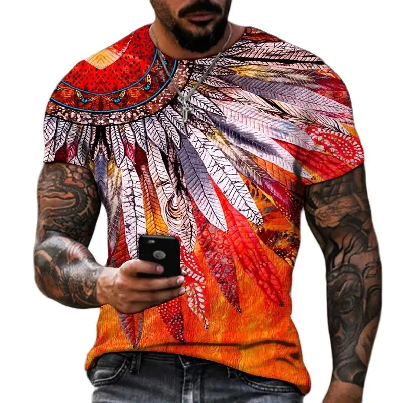 

Vintage Personality Men T Shirt 3d Printed Punk Style T Shirt Indian Short Sleeve Oversized Tops Tee Shirt Man Gothic Clothing