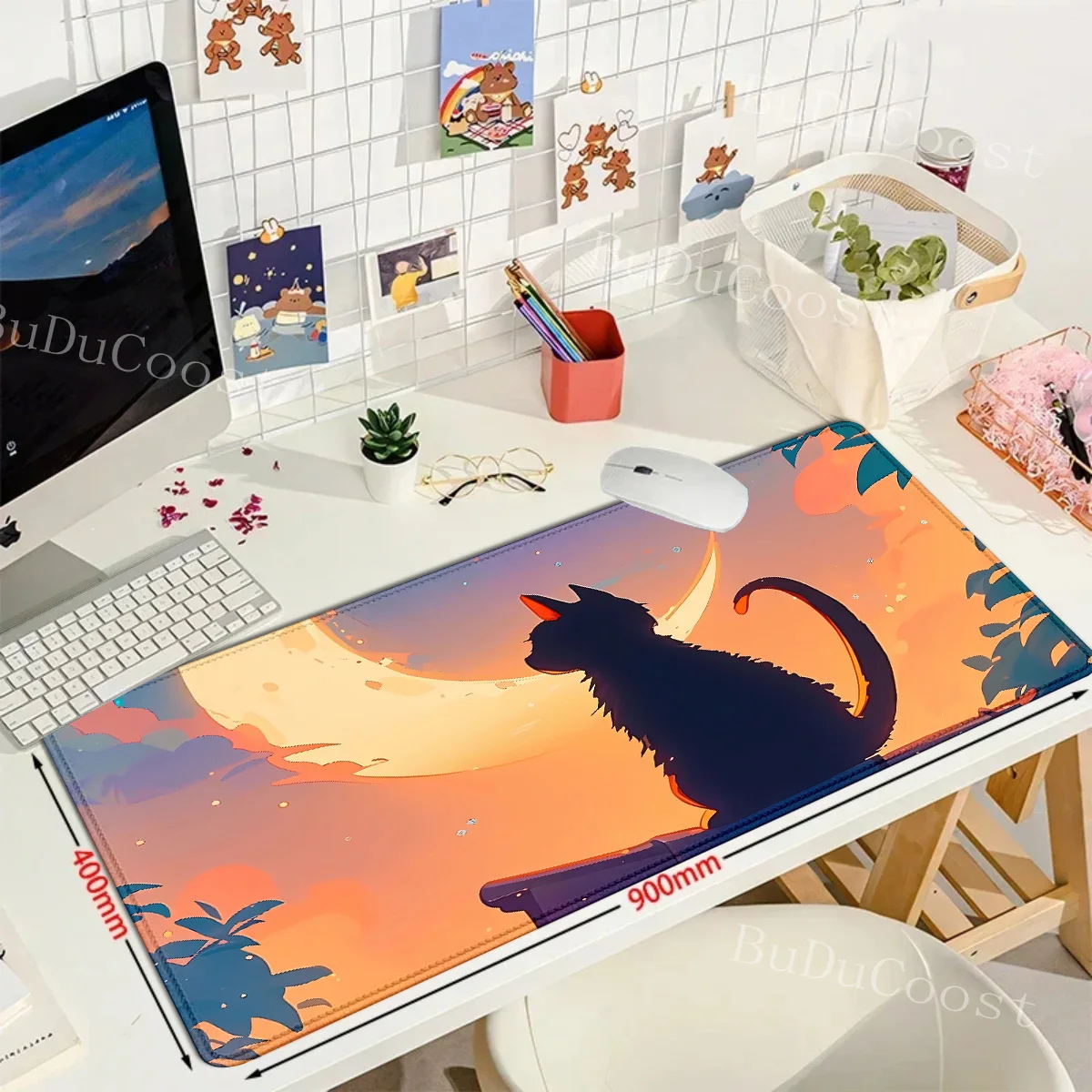 Sternenhimmel Katze großes Mauspad Gummi XXL Gamer Mauspad Computer Gaming Zubehör Home Decor Büro rutschfeste weiche Schreibtischmatten – Detail 6