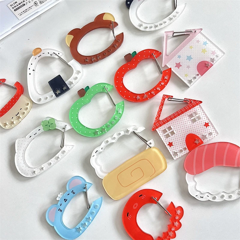 Kawaii Keychain Cute Animal Acrylic Carabiner Clips Mult Use Keyring Hooks Handbook Decorative Buckle Home Party Gifts Supplies