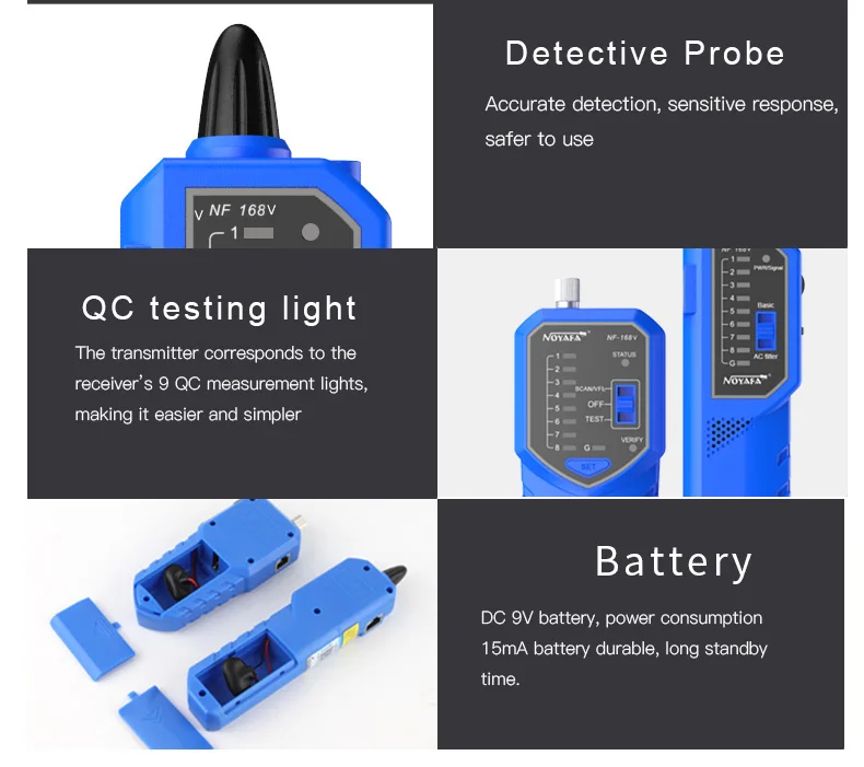 NOYAFA NF-168V Wire Tracker Telephone Network Lan Coax Cable Tester POE Tracer With Anti-Jamming Line Finder Visual Fault Locat network tone tracer