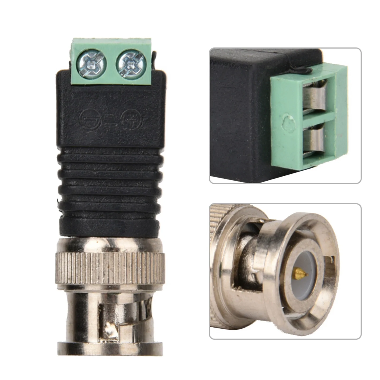 Conector macho BNC, adaptador Balun de vídeo, conector macho BNC, Terminal de tornillo, adaptador Balun de vídeo coaxial, conector de Terminal de tornillo