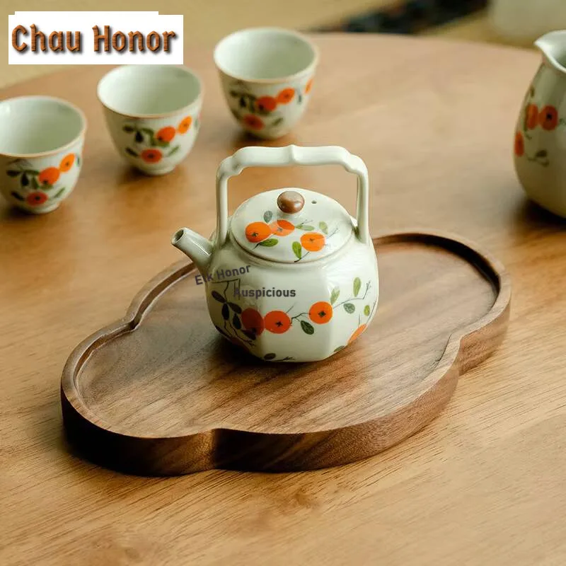 Chinese Walnut Pot Bearing Holder Light Luxury Solid Wood Dry Brew Table Tea Tray Pot Base Household Fruit Snack Plate Cafe Gift