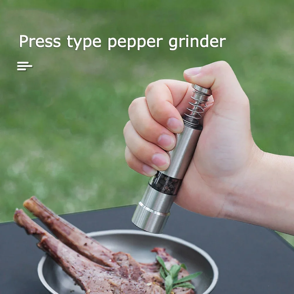Single Hand Mini Salt Pepper Grinder Manual Thumb Push Pepper Spices Grinder Transparent Built-in Spring for Home Camping BBQ salt and pepper grinder pepper grinder
