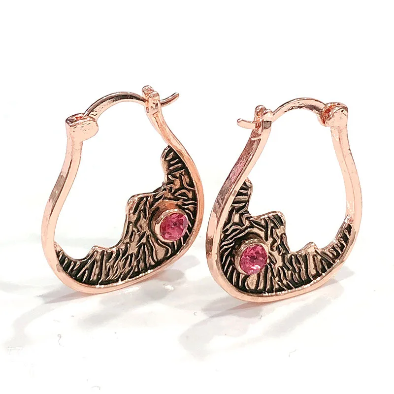 

New Retro Pink Diamond Earrings Fashion Women Earrings Ear Hook Drop Dangle Jewelry