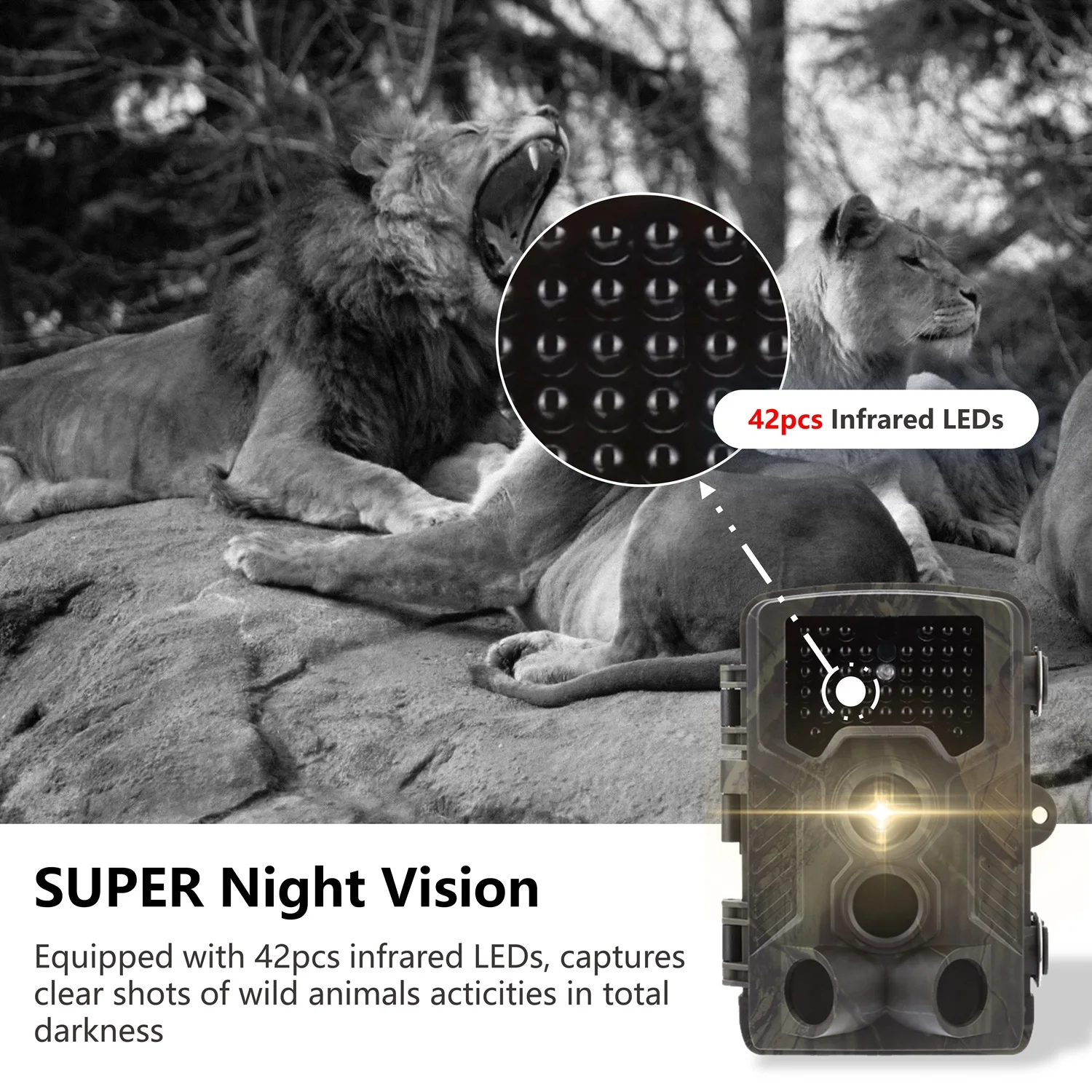 SunTekCam 20MP 3PIRs Hunting Trail Camera with Night Vision 42 IR LEDs IP65 Waterproof Wildlife Trap