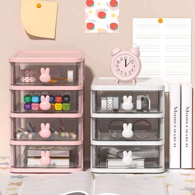 Mini Drawer Organizer Small Organizer with Drawers Plastic Desktop Storage  Box, Transparent Small Drawer Desk, Plastic Mini Storage Box, Rabbit  Stationery Storage Box for Office Home Room 