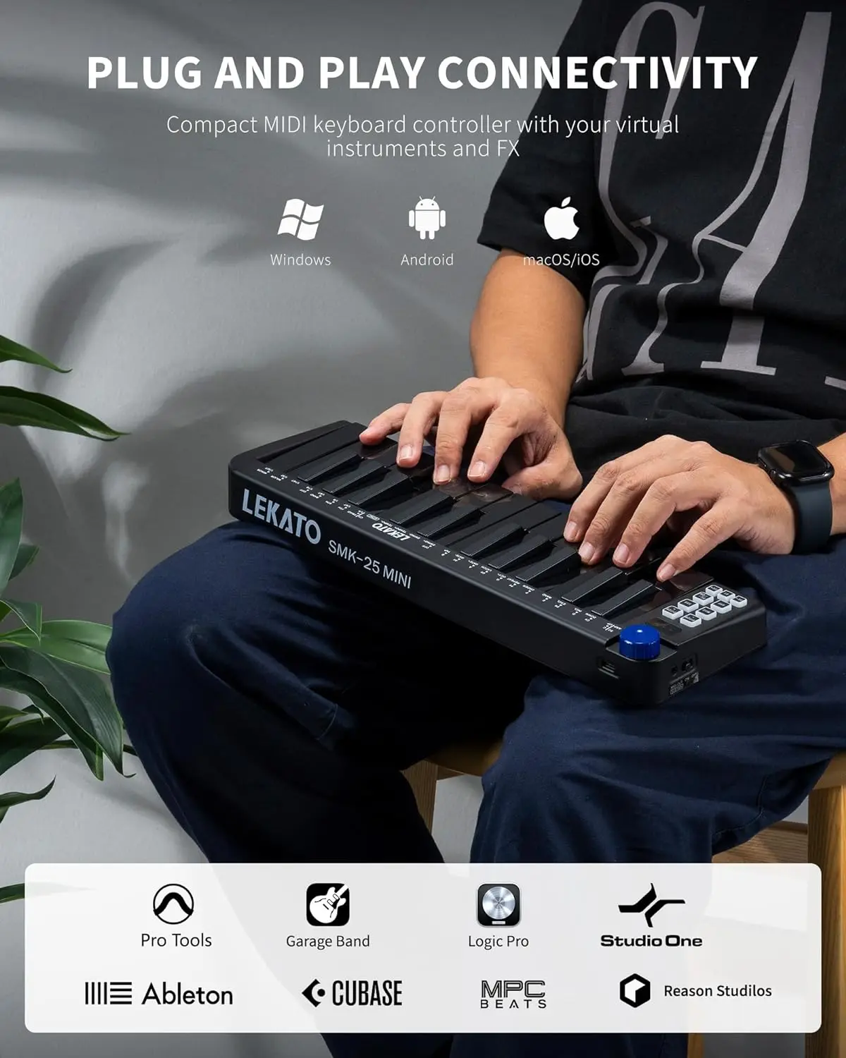 Electronic Musical Instrument Musical Instrument LEKATO Mini MIDI Keyboard 25 Key MIDI Controller Bluetooth Keyboard Mini Keys 360 Knob Small