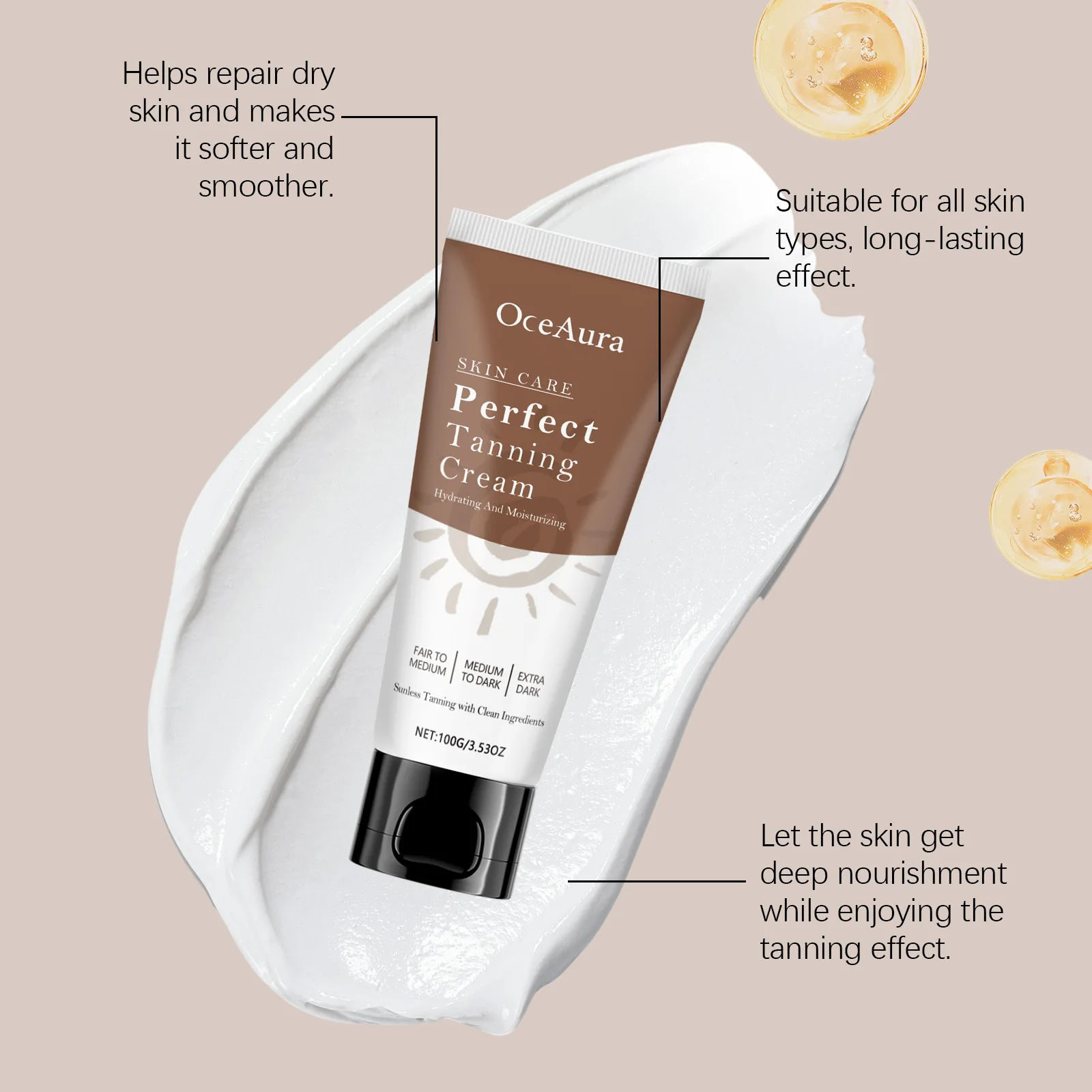 Self Tanning Cream Sunless Bronzing Deepen Darkening Sunkissed Golden Brown Summer Sexy Sunbeds Hydrating Enhancing Tanned Cream