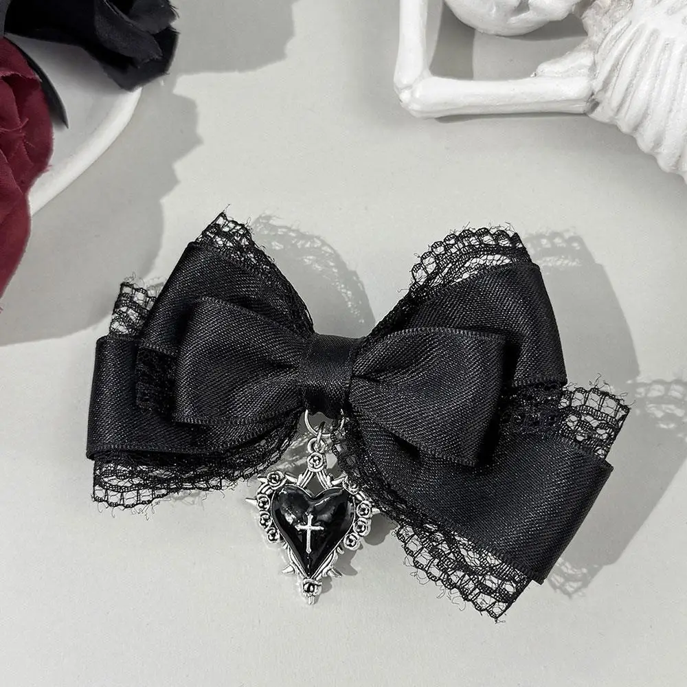 Gothic Lolita Style Girl Hair Clip Lace Bow Hair Clip Barrettes Y2k Gothic Cross Ribbon Bow Hairpins Sweet Cool Hair Accessories