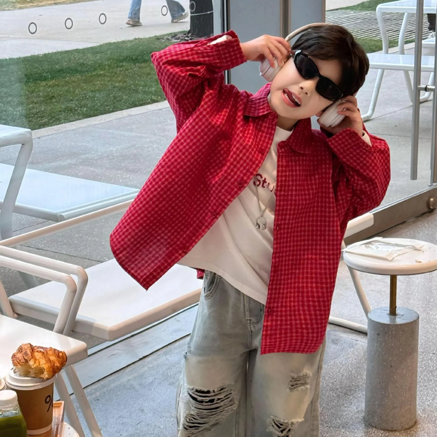 Children Clothes Casual Shirt Spring Korean Style Boy American Style Design Sense Plaid Long-sleeved Shirt Top