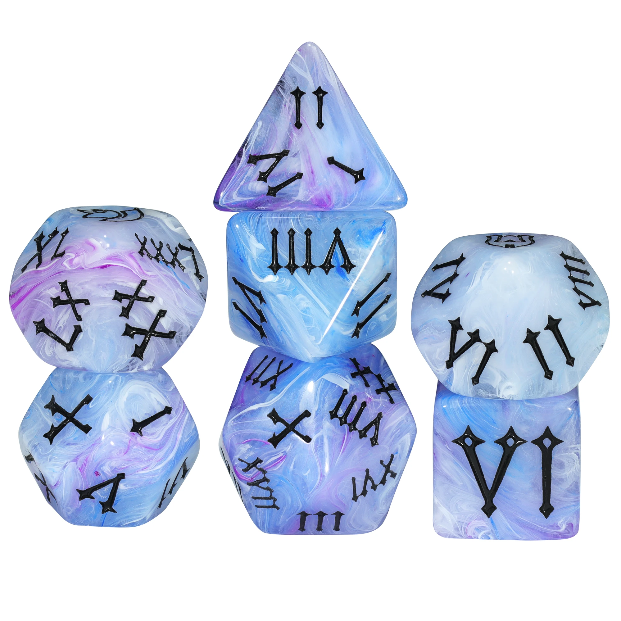 Misty Effect Roman Polyhedral Dice Set - 7-Piece Colorful Collection