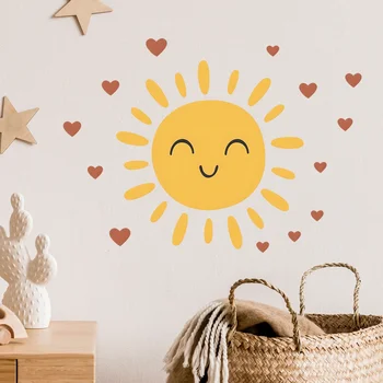 1 pezzo di cartone animato sorriso sole adesivi murali arredamento camera dei bambini camera dei bambini arte della parete decorazione della casa per camera da letto soggiorno adesivi murali