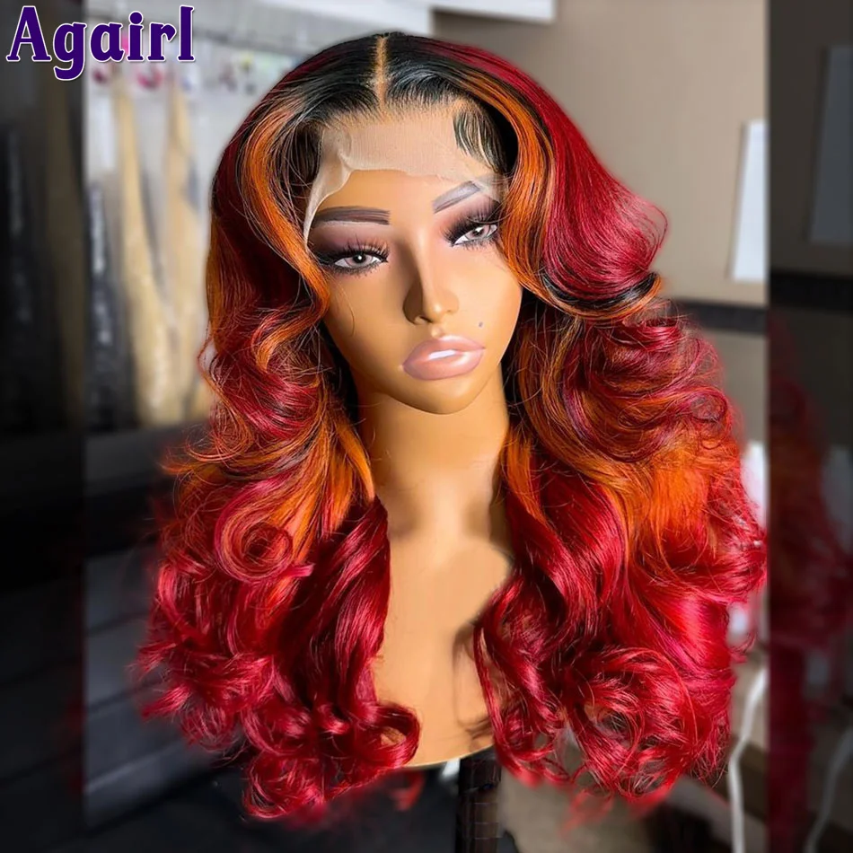 

30 32Inch Highlight Red Ginger Body Wave Human Hair Wigs 180% HD Lace Frontal Wig Pre Plucked Glueless Wavy Lace Wigs For Women