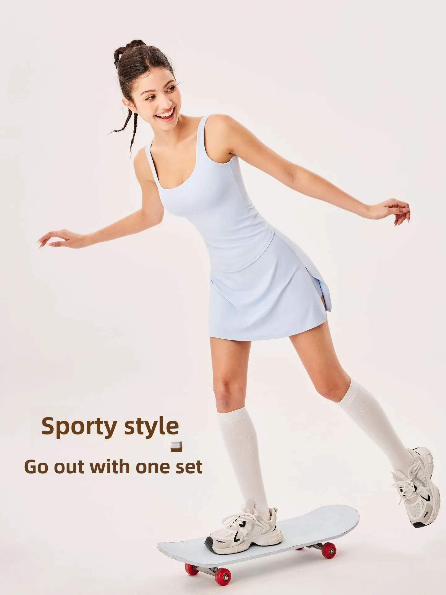 Summer New Sports Skirt Anti Exposure Breathable Women's Solid Color High Intensity Fitness Running Outerwear Skirt