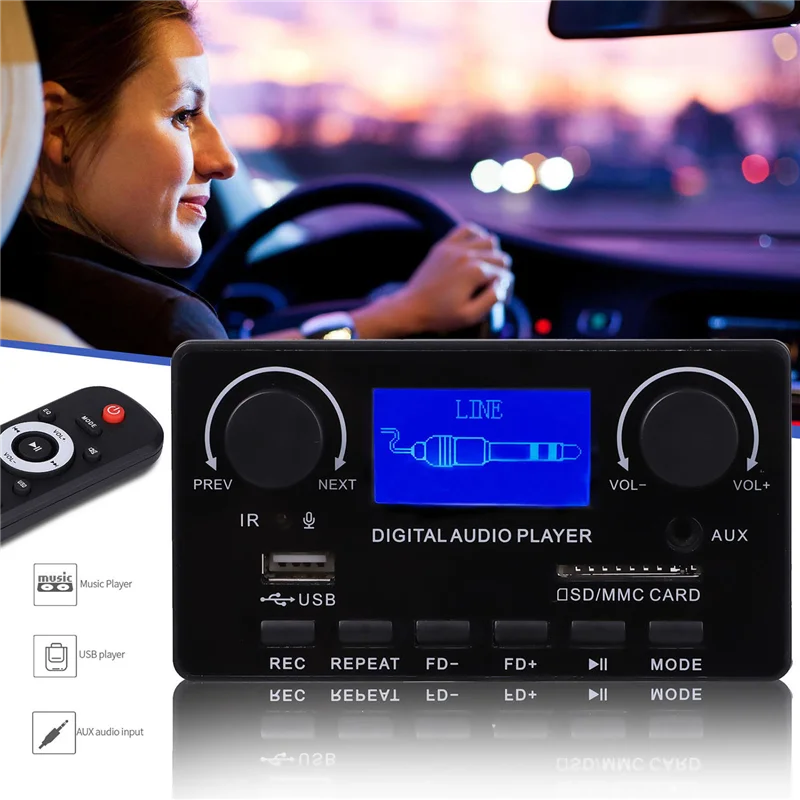 블루투스 5.0 MP3 디코더 보드, 지지대 핸즈프리 녹음, FM DC 12V MP3 WMA WAV APE FLAC 오디오 앰프 보드