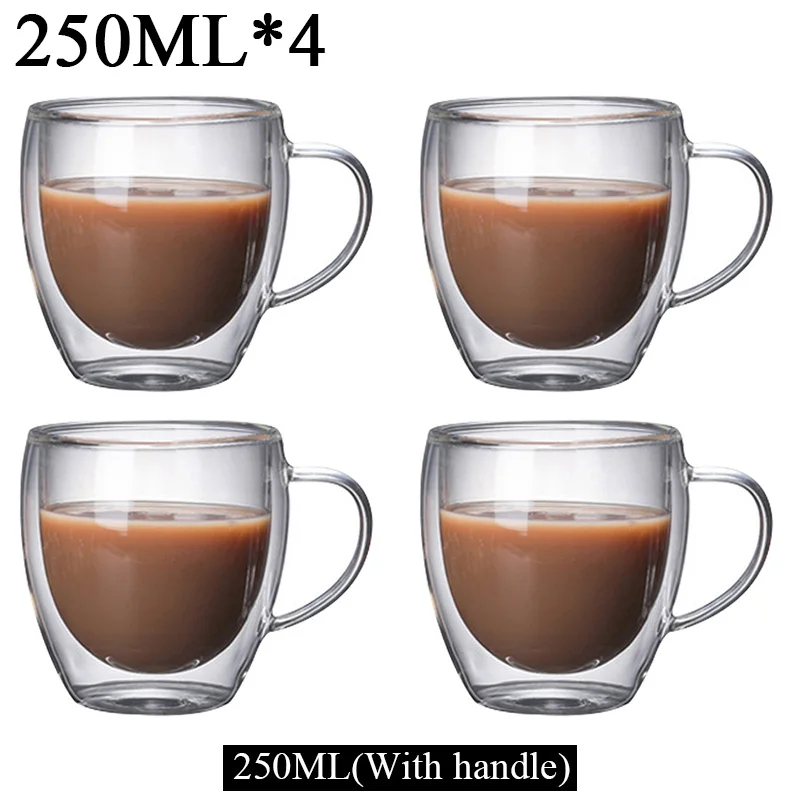 Handmade Heat Resistant Double Wall Glass Cup, 350ml Transparent Design