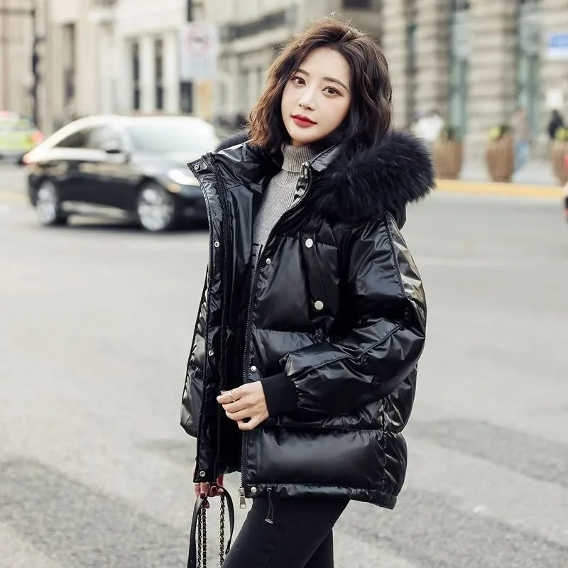 2024 New Women Down Jacket Winter Coat Female Short Parkas Loose Thick Warm Outwear Hooded Fur Collar Leisure Time Overcoat 2024 winter fur collar parkas hooded outwear lady loose thicken warm bread overcoat down cotton padded jacket women short coat