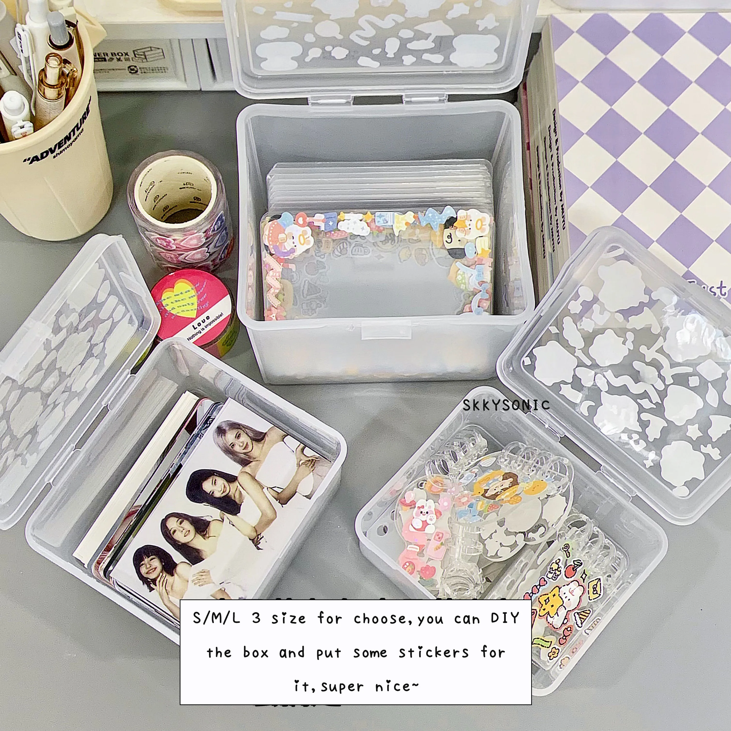 SKYSONIC Large Capacity ABS Storage Box Multifunctional Dustproof Organizer Photocards, Sleeves,Small Card Film Sorting Flip Box
