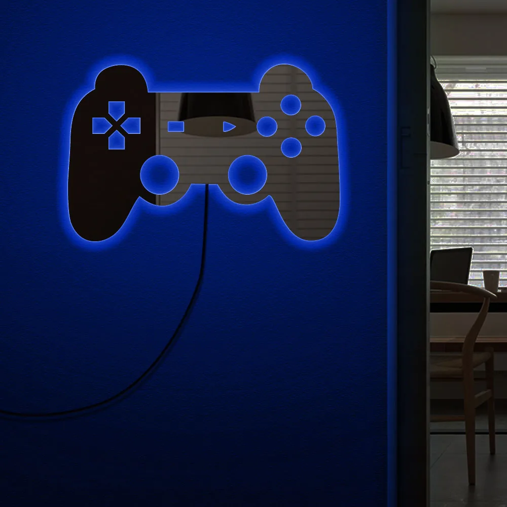 Wall Mirror Gamepad Controller with LED Backlight Joystick for Video Game Home Decor