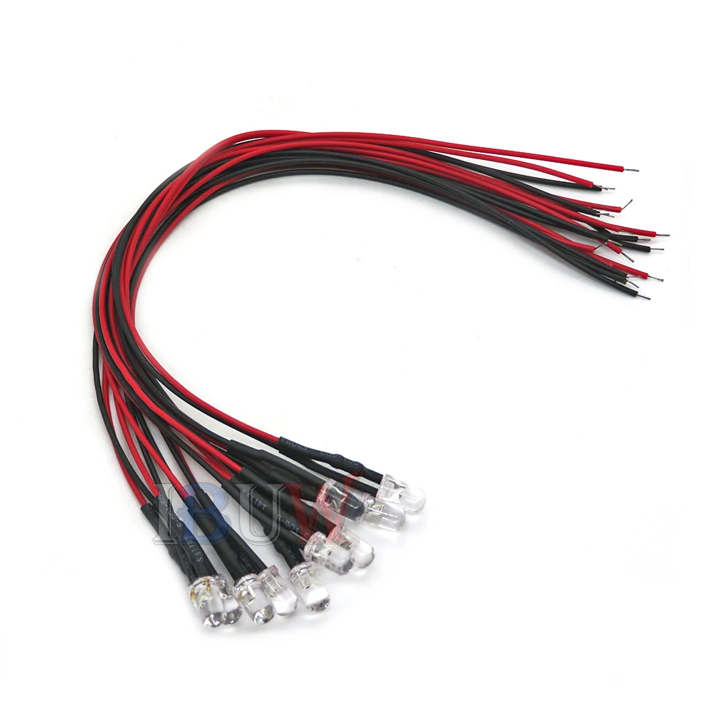 LED Light 3V 6V 12V 24V Pre Wired 3mm 5mm LED Light Lamp Bulb Prewired Emitting Diodes Transparent Yellow Blue Green White Red 10PCS