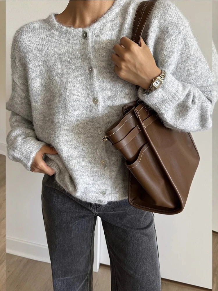 Elegant Long Sleeve Sweater Women 2025 New Single-Breasted Female Casual Cardigan Soft Cashmere Knitted Outwear