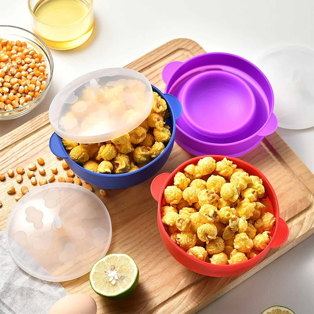 Silicone Microwave Popcorn Bowl Foldable Popcorn Maker Bucket Bowl Lid Folding Large Capacity Kitchen Baking Tools popcorn maker silicone tableware