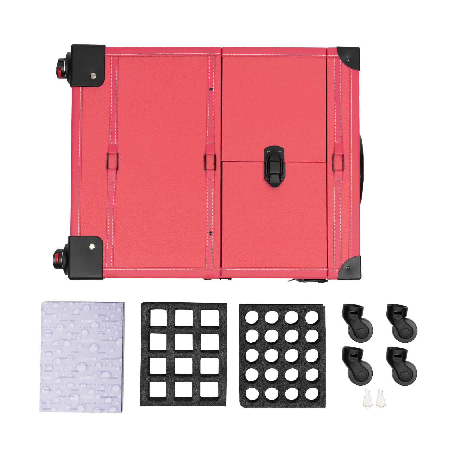 Professioneller Künstler-Make-up-Koffer Rose mit 7 Fächern, Rollender Beauty-Trolley, 50kg Tragkraft, Kosmetik-Aufbewahrungsbox – Detail 9