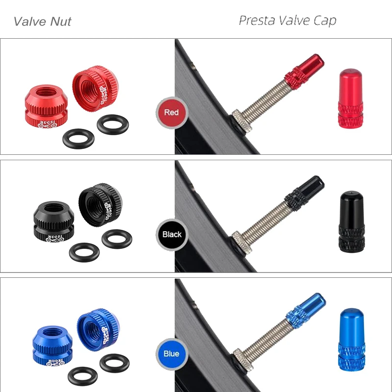 Bicycle Valve Nut Presta Valve Cap Cover Inner Vacuum Tire Nozzle Locking Screw Sealing Ring Dust Cap Protector