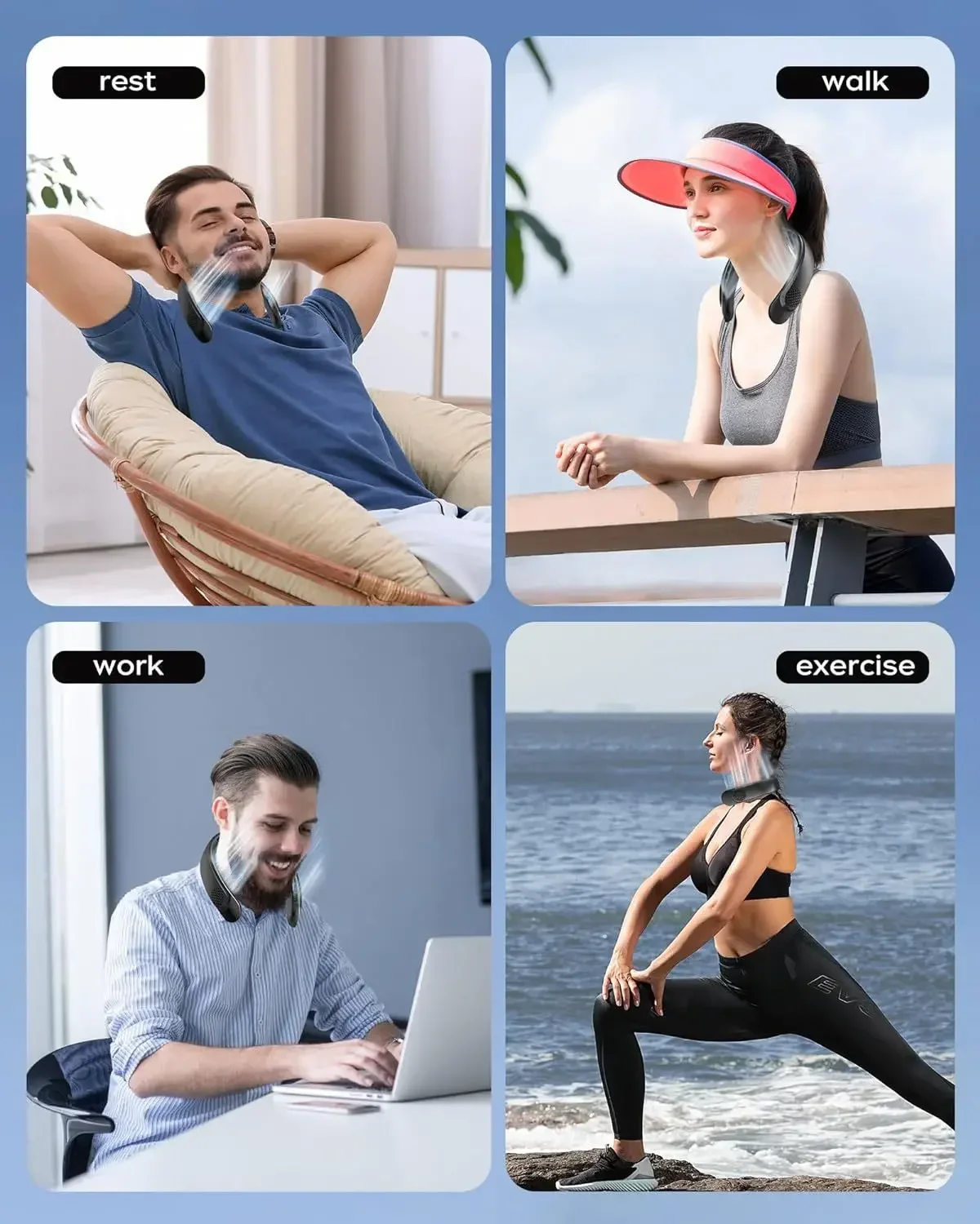 4000mAh Leafless Portable Neck Fan Turbine Vaneless Design 3 Gears Super Strong Wind Fast Cooling Digital Display for Outdoor