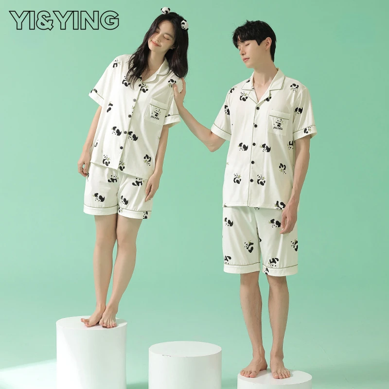 

[YI&YING] Spring and summer pure cotton couple pajamas short sleeved cool feeling thin all cotton men's home wear WAZC015