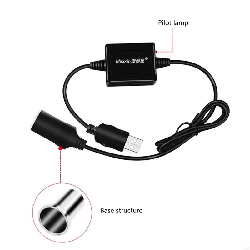 32GC 5V USB A Male to 12V Car Cigarette Socket Female Converter Extension Cable Adapter Cord for Outdoor Camping