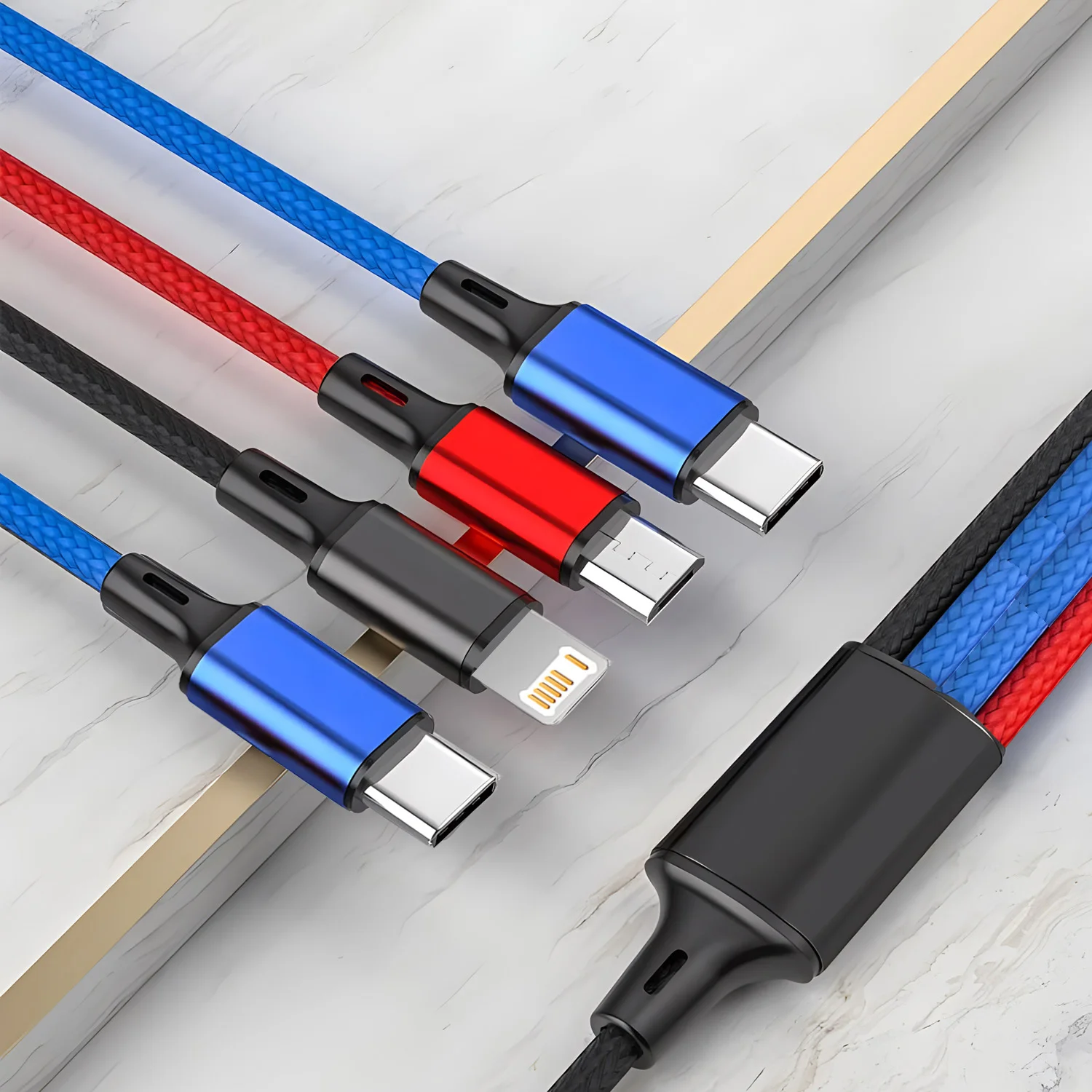 1/2/3개입 4 in 1 충전 케이블 아이폰 15 14 13Pro Max Mini용 3 in 1 마이크로 USB 타입 C 고속 충전 케이블 아이폰 화웨이용